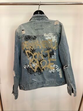 Five.By.Five Light Blue Denim Jacket with Graffiti on back, Large
